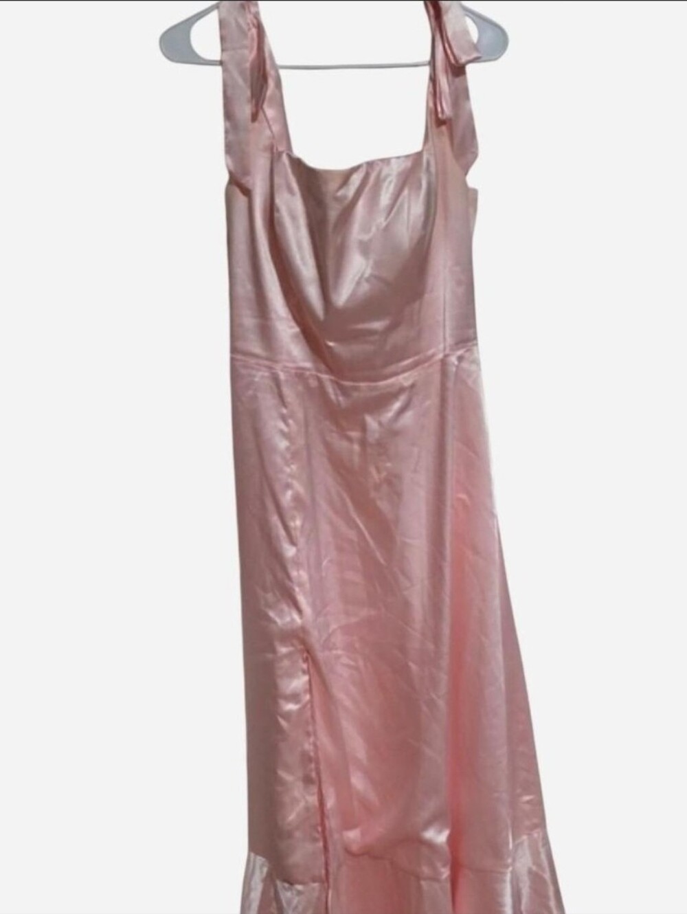 Azazie Blush Satin Tie-Strap Bridesmaid Gown
